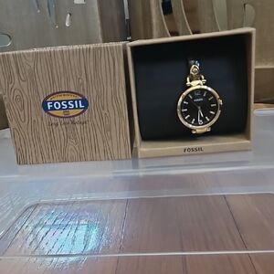 Fossil Tortish Shell Gold-Tone Pocket Watch with Black Dial-Missing Back Plate